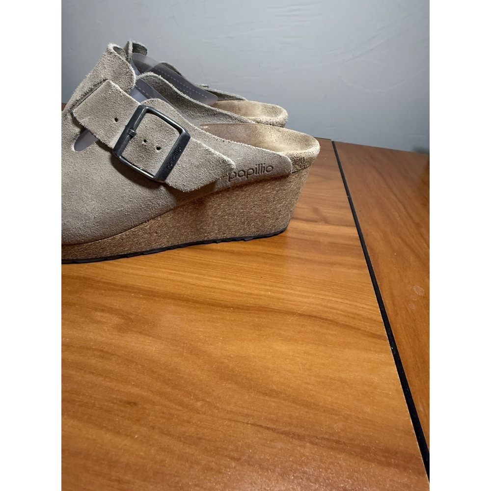 Birkenstock Papillio Fanny Wedge Suede Clogs Warm Sand EU 39 - Picture 2 of 8